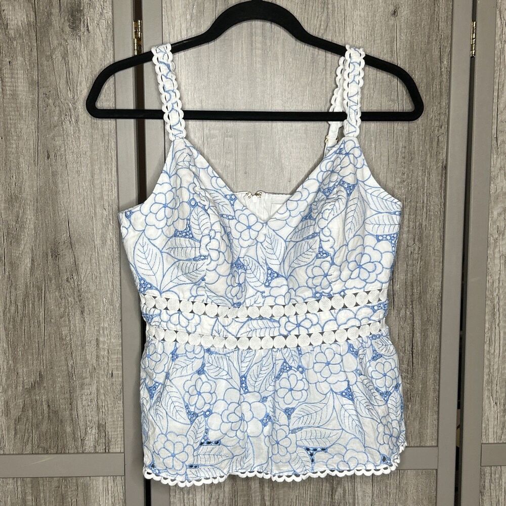 Lilly Pulitzer Tank Top Tiah Eyelet Floral White and Blue